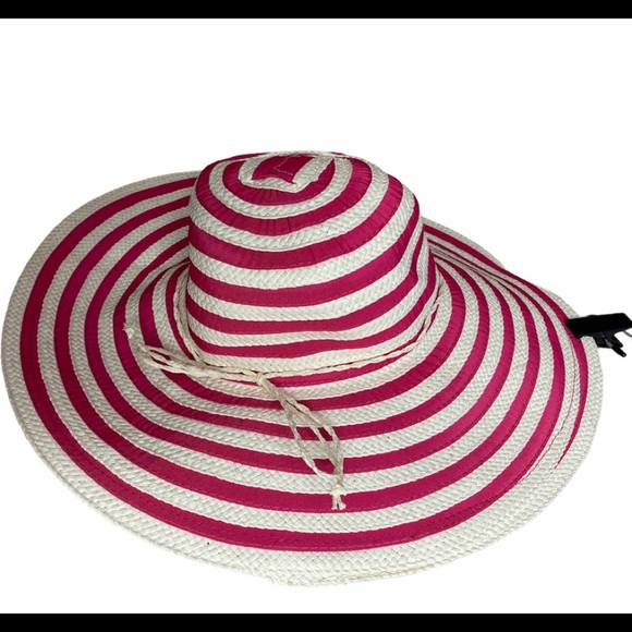 Striped Pink and White Women's Sun Hat - Picture 1 of 9